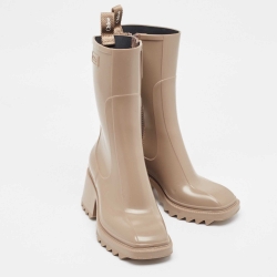 Pre Owned Chloe Beige Rubber Mid Calf Rain Boots Size 37