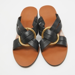 Pre Owned Chloé Black/Brown Leather Rony Slides Sandals Size 40