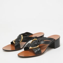Pre Owned Chloé Black/Brown Leather Rony Slides Sandals Size 40