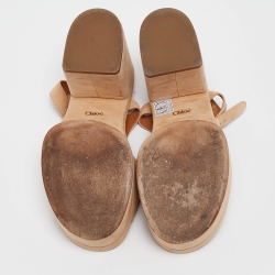 Pre Owned Chloe Beige Suede Platform Block Heel Ankle Strap Sandals Size 40.5