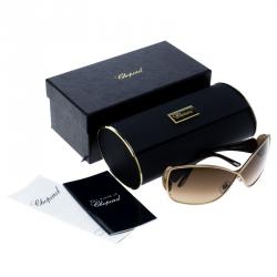 Chopard Brown/Gold SCH802S Crystal Embellished Oversized Sunglasses