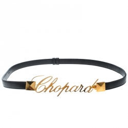 Chopard Black Leather Logo Buckle Belt 90cm