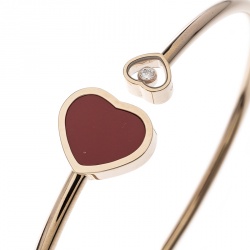Chopard Happy Heart Red Stone & Diamond 18k Rose Gold Open Bangle Bracelet 17cm