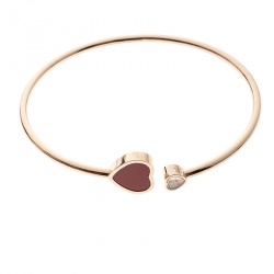 Chopard Happy Heart Red Stone & Diamond 18k Rose Gold Open Bangle Bracelet 17cm