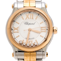 Pre Owned Chopard Silver 18K Rose Gold and Stainless Steel Happy Sport 278573-6002 Women's Wristwatch 30 mm