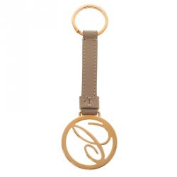 Chopard Beige/Gold Leather Logo Charm Keychain