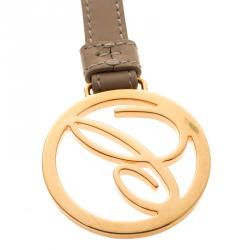 Chopard Beige/Gold Leather Logo Charm Keychain