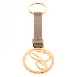Chopard Beige/Gold Leather Logo Charm Keychain