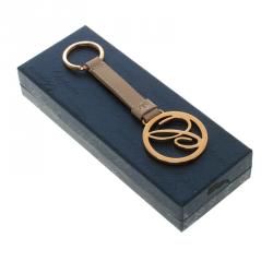 Chopard Beige/Gold Leather Logo Charm Keychain