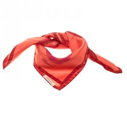 Chopard Orange and Pink Geometric Print Silk Square Scarf