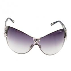 Pre Owned Chopard Black and Blue SCH 806S Embellished Shield Sunglasses