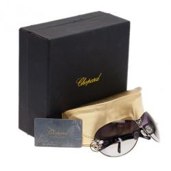 Pre Owned Chopard Black and Blue SCH 806S Embellished Shield Sunglasses