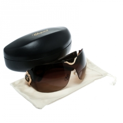 Chopard Gold / Brown Gradient Embossed SCH 883S Crystal Embellished Shield Sunglasses