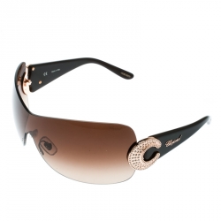 Chopard Brown/Brown Gradient SCH 939S Crystal Embellished Shield Sunglasses