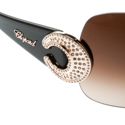 Chopard Brown/Brown Gradient SCH 939S Crystal Embellished Shield Sunglasses