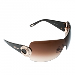 Chopard Brown/Brown Gradient SCH 939S Crystal Embellished Shield Sunglasses