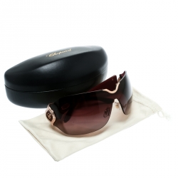Chopard Gold/Burgundy Gradient SCH 883S Crystal Embellished Shield Sunglasses