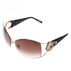 Chopard Gold/Brown Gradient SCH 805S Crystal Embellished Rectangular Sunglasses