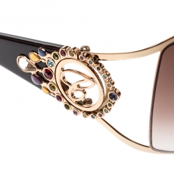 Chopard Gold/Brown Gradient SCH 805S Crystal Embellished Rectangular Sunglasses