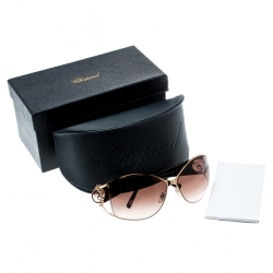 Chopard Gold/Brown Gradient SCH 805S Crystal Embellished Rectangular Sunglasses