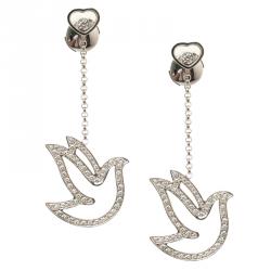 Pre Owned Chopard Happy Diamond Dove 18k White Gold Dangle Earrings