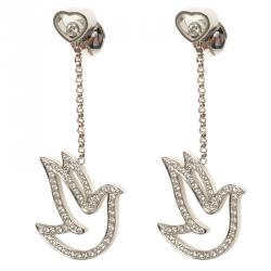Pre Owned Chopard Happy Diamond Dove 18k White Gold Dangle Earrings