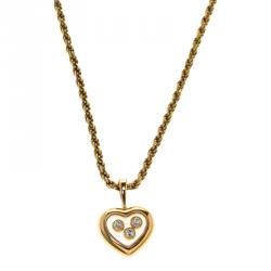 Chopard Happy Diamond Heart 18k Gold Pendant Rope Chain Necklace 