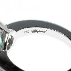 Chopard So Happy Green Stone Heart Diamond 18k White Gold Ring Size 51