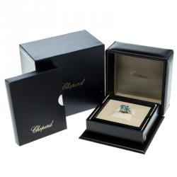 Chopard So Happy Green Stone Heart Diamond 18k White Gold Ring Size 51