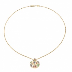 Chopard Vintage Multi Gem Pendant 18k Yellow Gold Rope Chain Necklace