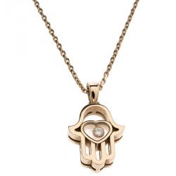 Pre Owned Chopard Happy Diamond Hamsa Hand 18k Rose Gold Pendant Necklace