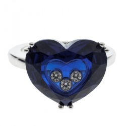 Chopard So Happy Blue Heart Crystal Diamond Ring Size 57