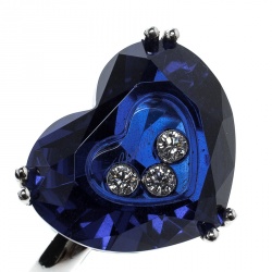 Chopard So Happy Blue Heart Crystal Diamond Ring Size 57