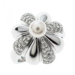 Pre Owned Chopard Pushkin Diamond Pearl Cocktail Ring Size 54