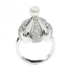 Pre Owned Chopard Pushkin Diamond Pearl Cocktail Ring Size 54