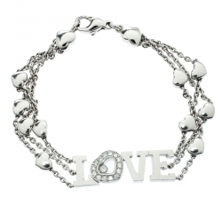 Chopard Happy Diamond Heart Love 18k White Gold Charm Link Bracelet