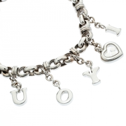Pre Owned Chopard Happy Diamond I Love You Heart Charm 18k White Gold Link Bracelet
