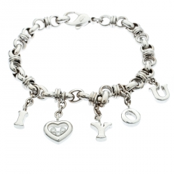 Pre Owned Chopard Happy Diamond I Love You Heart Charm 18k White Gold Link Bracelet