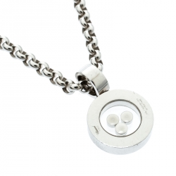 Chopard Happy Diamonds 18k White Gold Round Pendant Belcher Chain Necklace