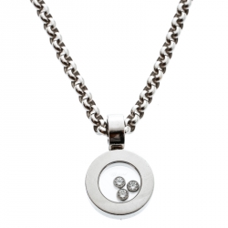 Chopard Happy Diamonds 18k White Gold Round Pendant Belcher Chain Necklace