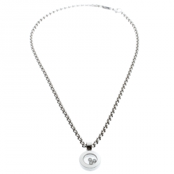 Chopard Happy Diamonds 18k White Gold Round Pendant Belcher Chain Necklace