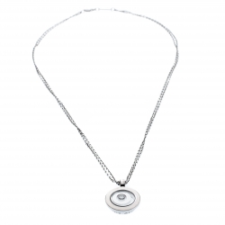 Pre Owned Chopard Happy Spirit Diamond 18K White Gold Pendant Double Chain Necklace