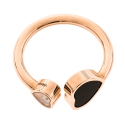 Chopard Happy Hearts Onyx Diamond 18k Rose Gold Ring Size 55