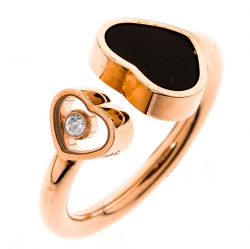 Chopard Happy Hearts Onyx Diamond 18k Rose Gold Ring Size 55