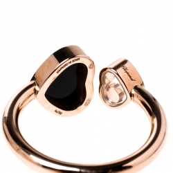 Chopard Happy Hearts Onyx Diamond 18k Rose Gold Ring Size 55