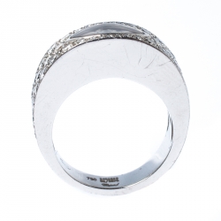 Pre Owned Chopard Happy Diamond Lozenge Shaped 18K White Gold Cocktail Band Ring Size 55