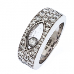 Pre Owned Chopard Happy Diamond Lozenge Shaped 18K White Gold Cocktail Band Ring Size 55
