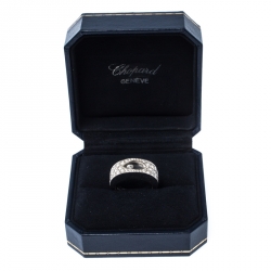 Pre Owned Chopard Happy Diamond Lozenge Shaped 18K White Gold Cocktail Band Ring Size 55