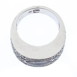 Pre Owned Chopard Happy Diamond Lozenge Shaped 18K White Gold Cocktail Band Ring Size 55