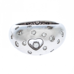 Chopard Happy Diamond Heart 18k White Dome Ring Size 55